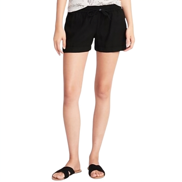 Old Navy Womens Black Linen Tie Waist Shorts Size 10 - Picture 1 of 13